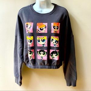 PowerPuff Girls Graphics Long Sleeve Elastic Waist Cropped Sweatshirt Women’s M